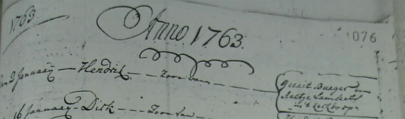 1763 Geboorteakte Hendrik Borger